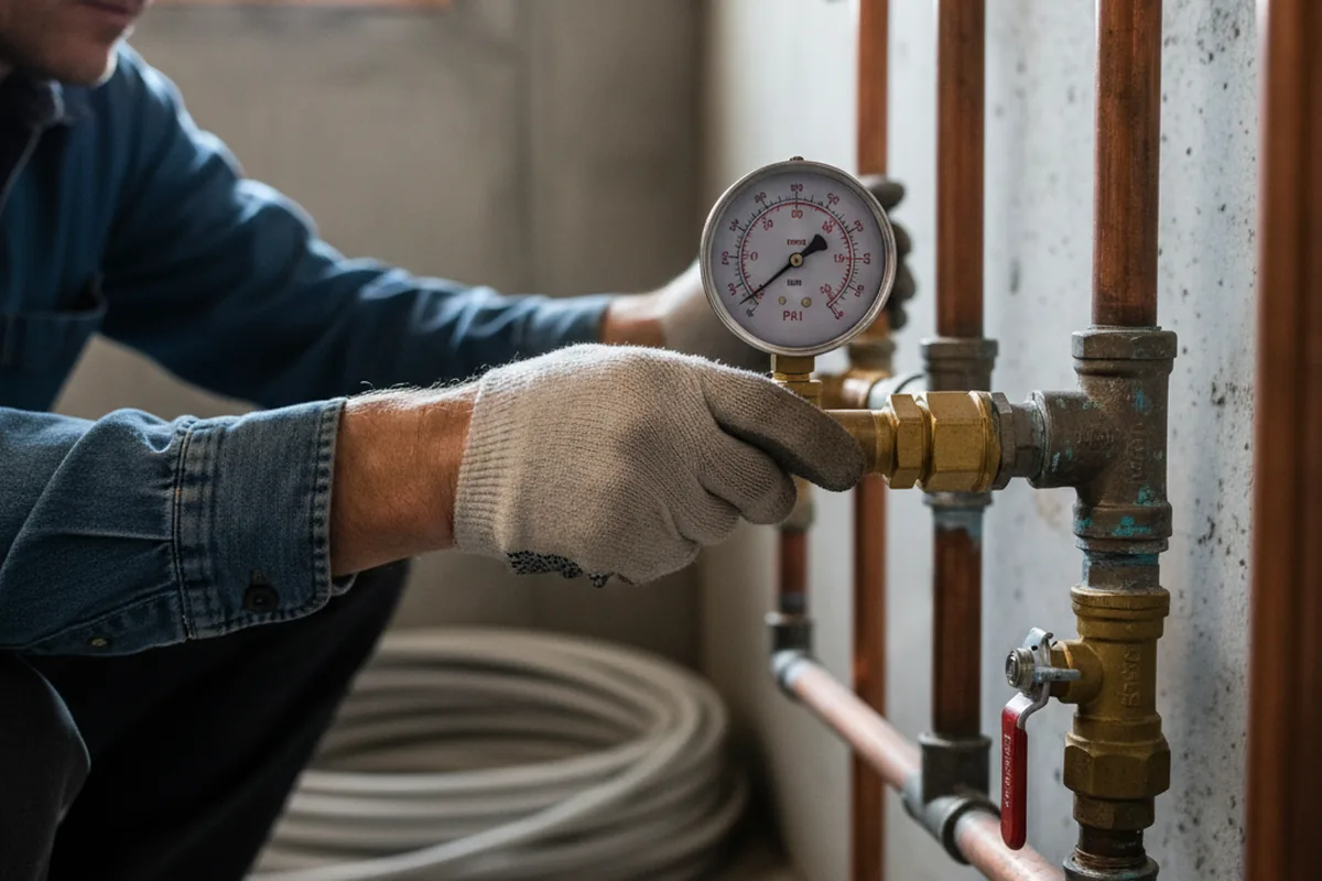 Pressure testing a repaired line during Water Line Repair in Sherrill